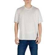 Patterned short sleeve T shirt displayed on a mannequin showcasing vibrant design