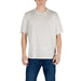 Patterned short sleeve T shirt displayed on a mannequin showcasing vibrant design