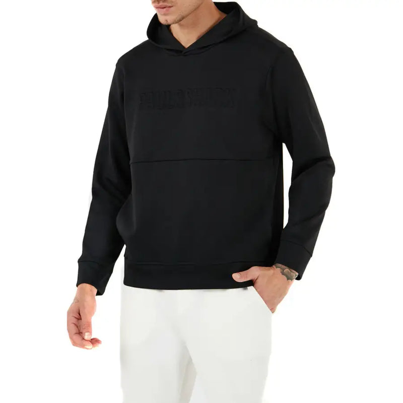 Sweat-shirt à capuche noir en coton pour homme Paul and Shark, orné d'un discret logo Davidoff ton sur ton sur la poitrine.