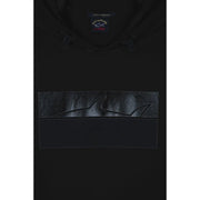 Sweat à capuche Paul and Shark pour homme, en coton noir, orné d'un motif texturé représentant un requin et d'une étiquette de la marque au niveau du col.