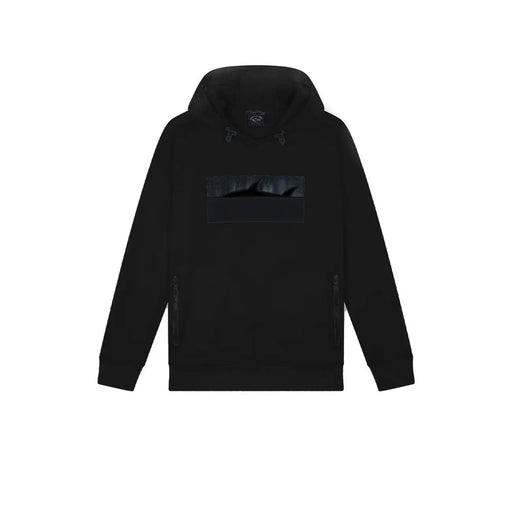 Sweat à capuche Paul and Shark pour homme, en coton noir, avec capuche zippée, poches latérales zippées et un discret écusson silhouette de requin.