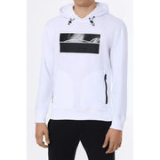 Sweat-shirt Paul and Shark pour homme, blanc à capuche et manches longues, imprimé rectangulaire noir représentant une silhouette de requin blanc.