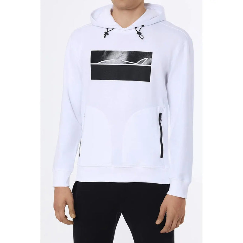 Sweat-shirt Paul and Shark pour homme, blanc à capuche et manches longues, imprimé rectangulaire noir représentant une silhouette de requin blanc.