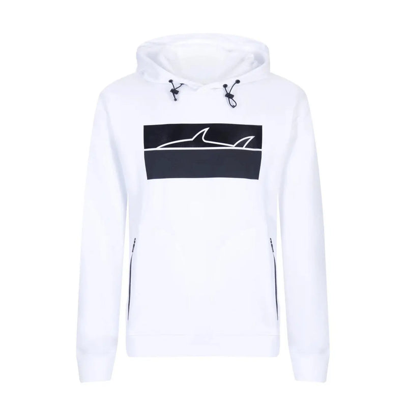 Sweat-shirt Paul and Shark pour homme, blanc, à capuche, manches longues, avec écusson requin rectangulaire noir et poches à cordon de serrage noires