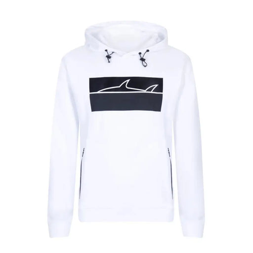 Sweat-shirt Paul and Shark pour homme, blanc, à capuche, manches longues, avec écusson requin rectangulaire noir et poches à cordon de serrage noires