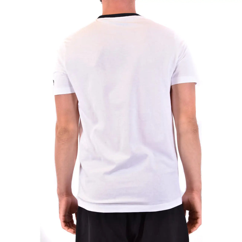 T-shirt Paul and Shark pour homme, en coton blanc, avec col et poignets côtelés noirs, coupe classique et manches courtes.
