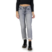 Pepe Jeans women grey high-waisted cotton denim jeans with faded wash classic five-pocket styling and rolled cuffs
