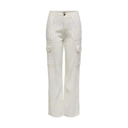 Urban City Style Only Women Trousers in White Pinstripe Design