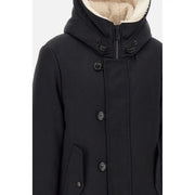 Peuterey men blazer black wool blend winter jacket with plush beige lining and dark buttons for fall and winter