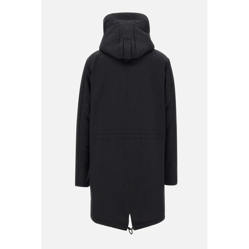 Peuterey men blazer black wool blend winter jacket with a hood and subtle vertical seam detailing