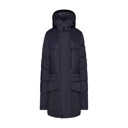Peuterey men blue hooded polyamide puffer jacket with front zipper closure and two large patch pockets