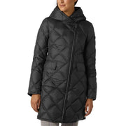 Peuterey women black down filled quilted hooded coat with diamond pattern and front zipper closure