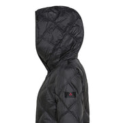 Peuterey women black down filled quilted hooded puffer jacket with diamond stitching and sleeve brand patch