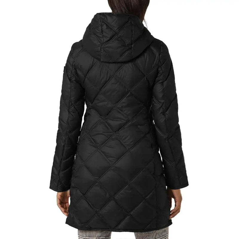 Peuterey women black down filled blazer with hood and diagonal stitching pattern in quilted design