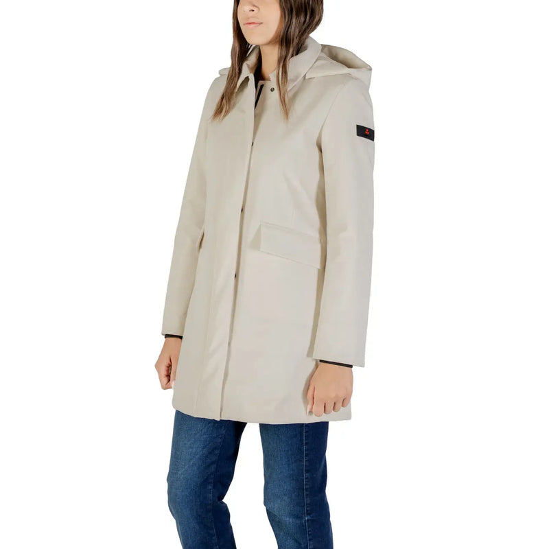 Peuterey women white blazer zip hood polyamide beige hooded coat with sleek modern design and subtle black trim
