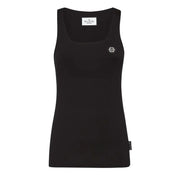 Philipp Plein black cotton sleeveless tank top for women with square neckline