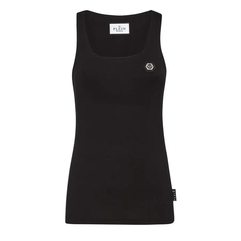 Philipp Plein black cotton sleeveless tank top for women with square neckline