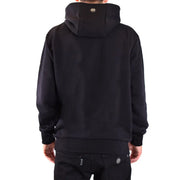 Sweat-shirt à capuche Philipp Plein pour homme, en coton noir, vu de dos, avec logo métallique discret au col et pantalon assorti.