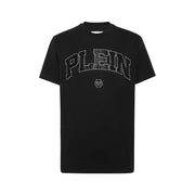 Homme Philipp Plein noir t-shirt à manches courtes ornées d'un logo plein scintillant et d'un petit emblème de la marque sur la poitrine