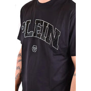 T-shirt noir à manches courtes Philipp Plein pour homme t-shirt avec une typographie audacieuse soulignée de strass et un petit logo blanc en dessous