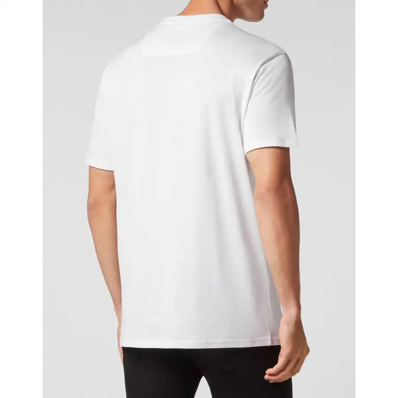Philipp plein hommes t-shirt T-shirt blanc à manches courtes et col rond en coton, vue de face