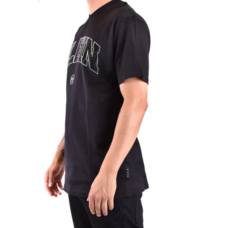 T-shirt noir à manches courtes Philipp Plein pour homme t-shirt avec un motif graphique blanc vieilli et un petit logo sur la poitrine gauche