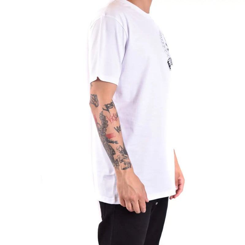 T-shirt Philipp Plein pour homme, en coton blanc, col rond et petit motif noir sur la poitrine.