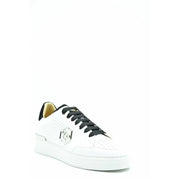 Philipp Plein white leather low-top sneakers for women with black laces and silver hexagonal logo