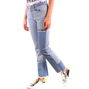 Women’s light blue two-tone denim jeans with frayed hem and straight-leg fit for Philipp Plein Women collection