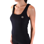 Débardeur sans manches en coton noir Philipp Plein pour femme top avec un col carré et un discret écusson hexagonal sur la poitrine