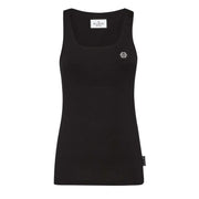 Débardeur femme Black Philipp Plein top En coton, coupe sans manches à encolure carrée et logo brodé sur la poitrine.