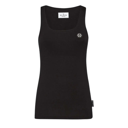 Débardeur femme Black Philipp Plein top En coton, coupe sans manches à encolure carrée et logo brodé sur la poitrine.