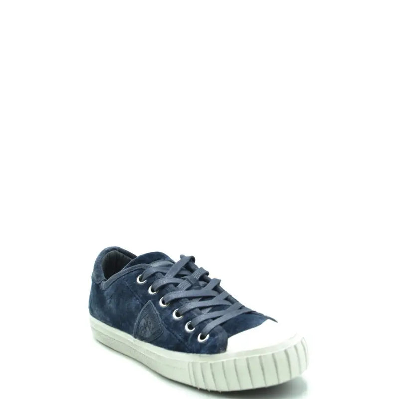 bas en daim bleu marinetop Baskets Philippe Model bleues en tissu pour femmes, avec semelle et bout renforcé en caoutchouc blanc, printemps-été