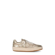 Philippe Plein women leather gold sneakers metallic low-top with textured upper white laces and logo on side
