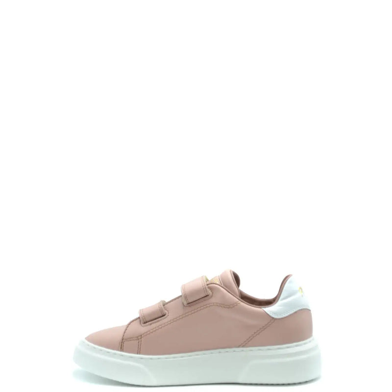 Baskets Philippe Model pour femmes en cuir rose avec tige en daim rose poudré, semelle en caoutchouc blanc et brides velcro
