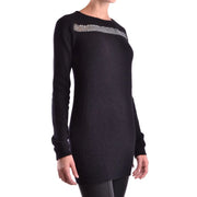 Pierre Balmain women black angora blend knitwear sweater with silver sequin band across the shoulder