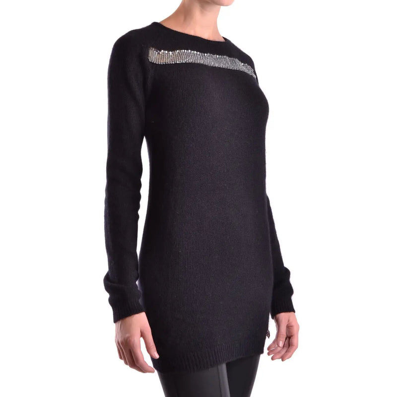 Pierre Balmain women black angora blend knitwear sweater with silver sequin band across the shoulder