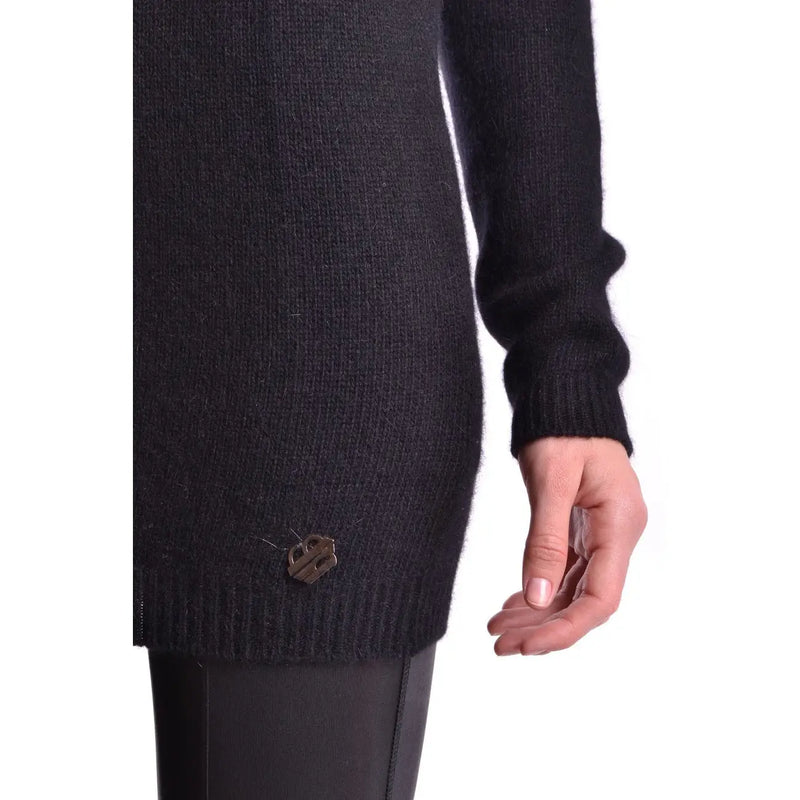 Pierre Balmain women black angora blend knitwear sweater with ribbed cuffs and hem and metallic key-shaped button