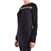 Pierre Balmain women black angora blend knit sweater with a silver sequined band across the shoulder