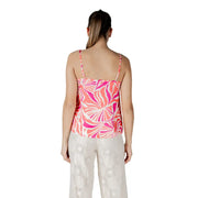 Vibrant pink and white floral spaghetti strap V-neck top for women