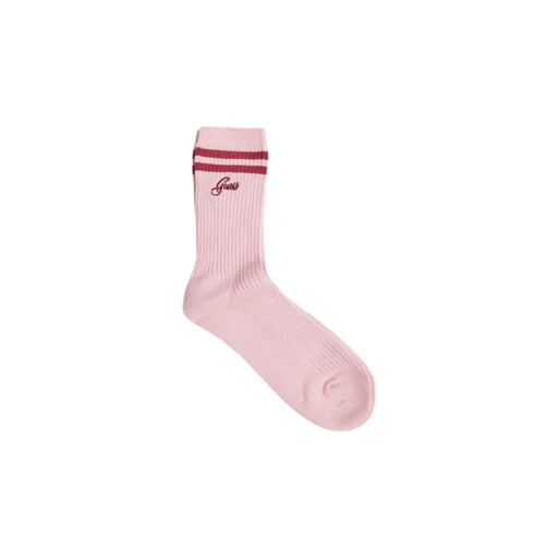 Pink ribbed sock with red and maroon stripes from Guess for stylish comfort