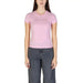 Pink Tommy Jeans t-shirt with gray denim pants from Tommy Hilfiger Jeans collection