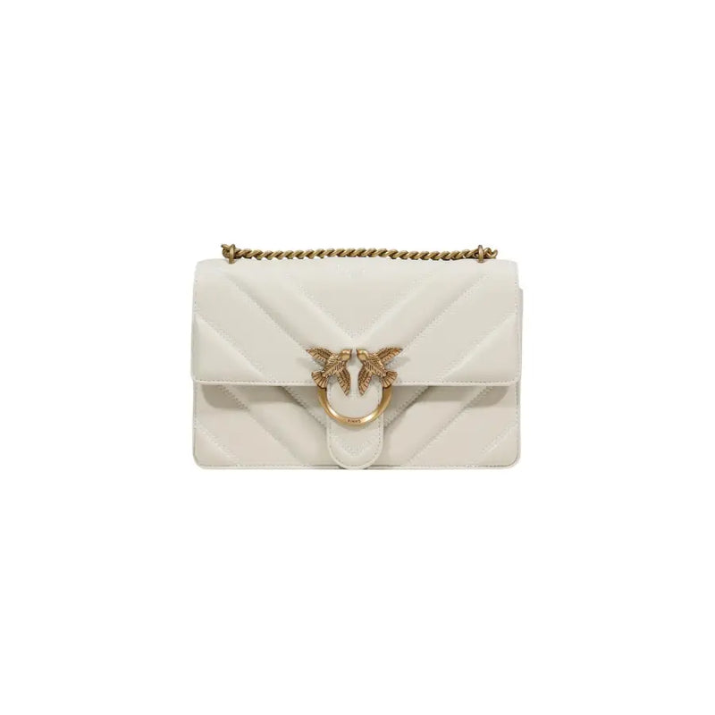 Pinko Sac bandoulière en cuir matelassé beige avec fermoir oiseau doré