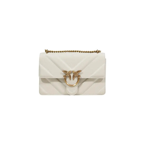 Pinko Sac bandoulière en cuir matelassé beige avec fermoir oiseau doré