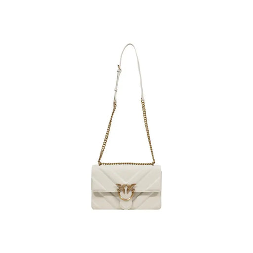 Pinko Sac bandoulière en cuir matelassé beige crème avec fermoir oiseau doré
