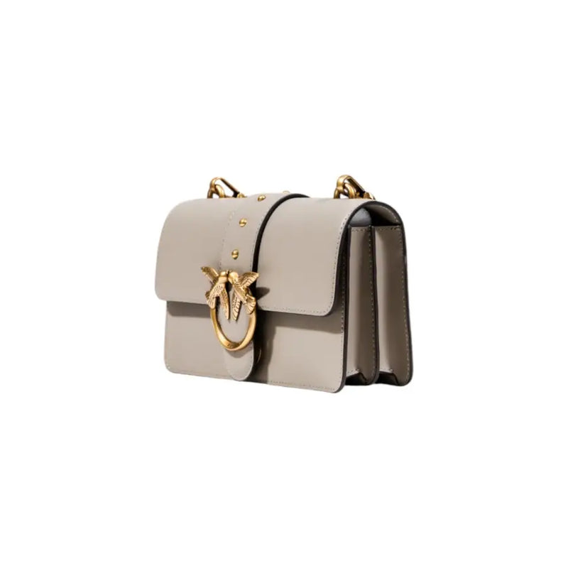 Pinko Sac bandoulière en polyuréthane beige avec fermoir oiseau doré