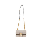 Pinko Sac bandoulière en polyuréthane beige avec fermoir oiseau doré