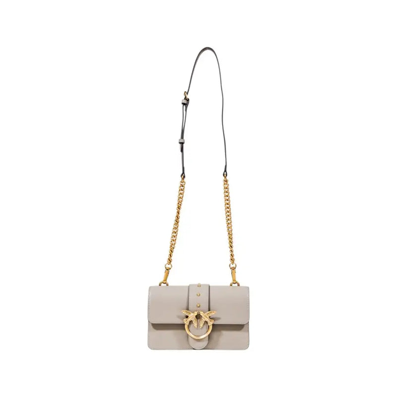 Pinko Sac bandoulière en polyuréthane beige avec fermoir oiseau doré