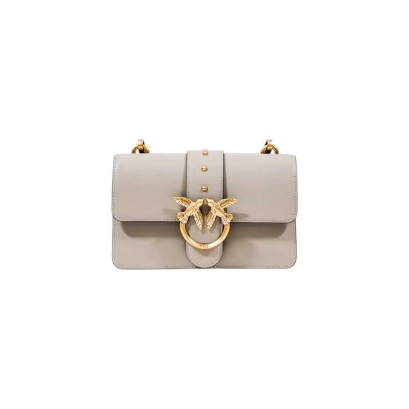 Pinko Sac bandoulière en polyuréthane beige avec fermoir oiseau doré