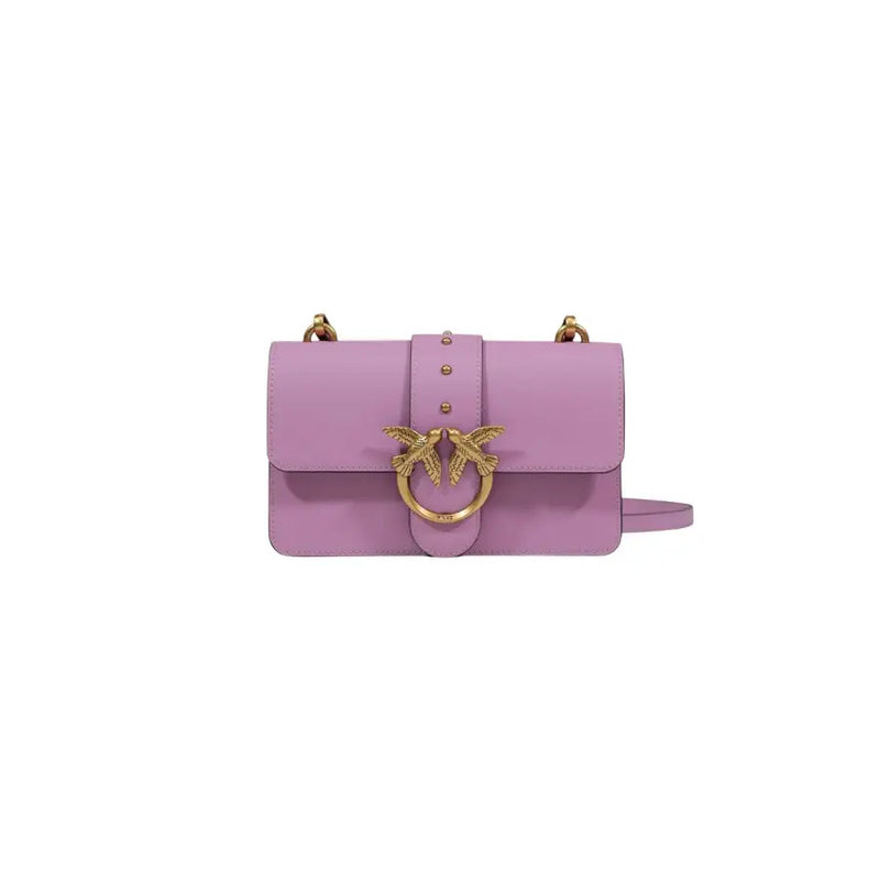 Pinko Sac à main en polyuréthane beige avec doublure en cuir lavande et fermoir oiseau doré.